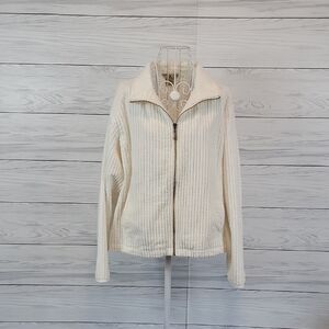 Woolrich Vintage Full Zip Jacket Ribbed Velour in Ivory Womens Size XL